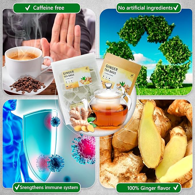 TeadreamTea Ginger Tea Bags - 300 Bleach-Free Tea Bags | Caffeine Free, Antioxidant, Calms Upset Stomach - Strengthen Immune System - Herbal Ginger Tea