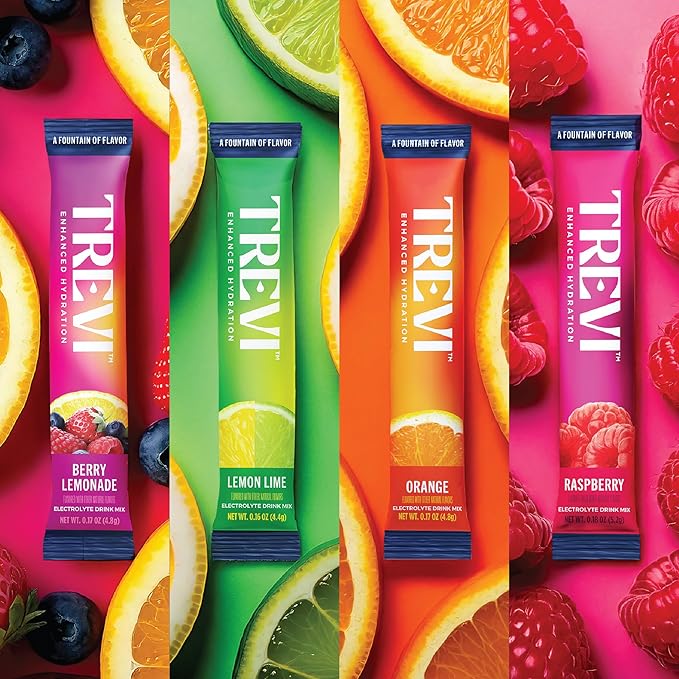 TREVI™ Sugar Free Electrolytes - Drink Mix Hydration Powder Packets - 28 Count - Original Variety Pack - Berry Lemoande, Lemon Lime, Raspberry, Orange