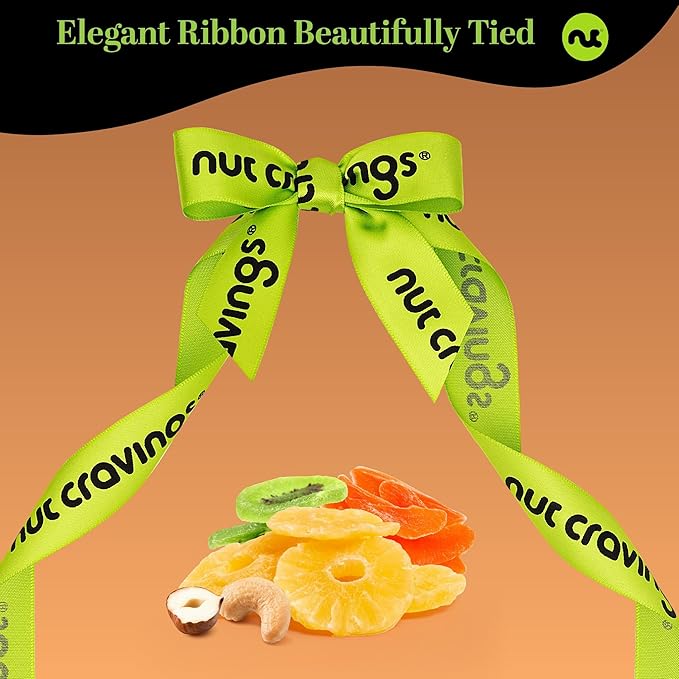 NUT CRAVINGS - Diwali Sweets Hamper Dried Fruit & Mixed Nuts Gift Basket in Reusable Wooden Tray + Ribbon (12 Assortments) Food Arrangement, Healthy Snack Care Package,