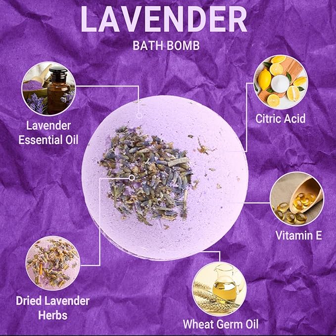 Bath Bombs for Women Spa Gift Set with Lavender Oils Sea Salt Relaxing Birthday Gift for Her Bubble Bath Skincare