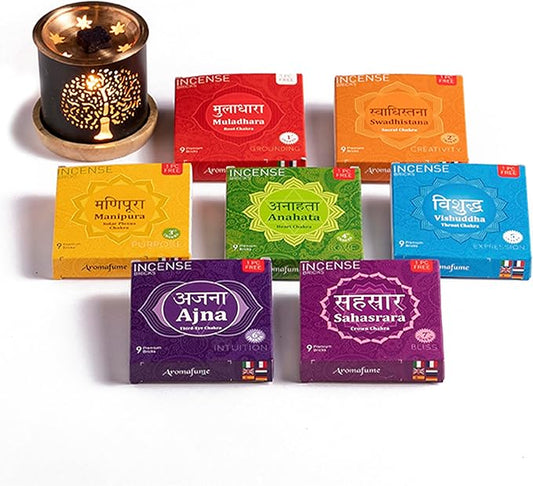 7 Chakra Incense Brick Super Set by Aromafume | 63 bricks & Tree of Life Exotic Burner | Smokeless Incense Set for Chakra Balance | Yoga & Meditation Gifts