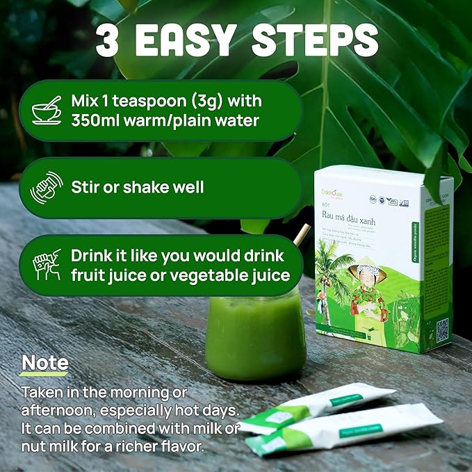 100% Freeze-Dried Pennywort and Mung Bean Powder with Coconut Milk Extract, Nutritional Vegetable Supplement, Healthy Drink Mix for Smoothies, Desserts (20 Sachets x 2.1 oz) - Pack of 2