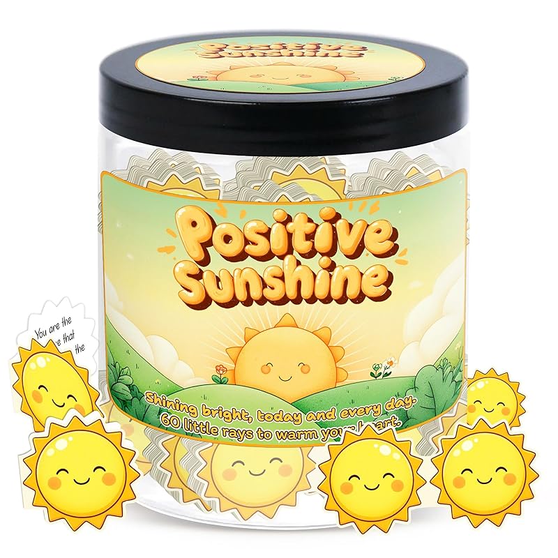 Positive Sunshine Jar - 60 Affirmation Cards, Emotional Support, Sunflower, Sunshine Gifts, Yellow Gifts, Stocking Stuffers, Christmas Gifts, Human Sunshine Gifts For Women, Cowokers, Friends, Teens