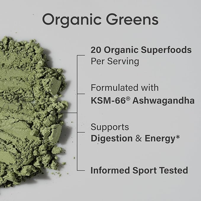 Sports Research® Organic Greens Superfood Powder w/Spirulina & Chlorella, Adaptogens, Enzymes, Probiotics & 8 VIT Bs for Gut & Mood Support* - Vegan, Sugar-Free & Low-Cal Original 20 Servings