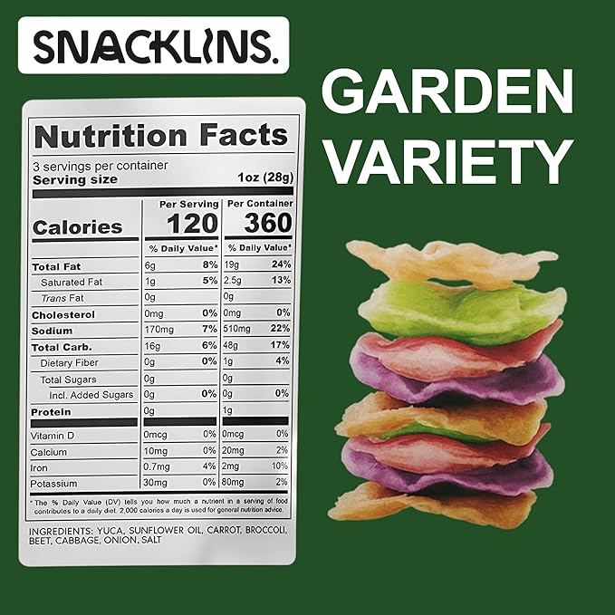 SNACKLINS Plant Based Crisps - Garden Variety - Vegan Healthy Snacks - Gluten Free, Grain Free, Plant Based Crisps, 100% Kosher For Passover, Low Calorie - No Added Sugar, Crunchy, Puffed Snack - 3oz Bag (Case of 3)