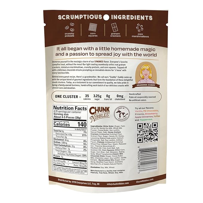 Chunk Nibbles S’mores Snack Clusters - Campfire-Inspired Treat with Marshmallows, Graham Crackers, Pretzels & Chocolate - Small Batch, Handcrafted - Gourmet Treat - 4.25oz Resealable Pouch (3 Pack)