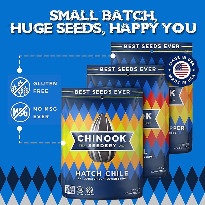 Chinook Seedery Roasted Sunflower Seeds - Jumbo Seeds Keto Snacks - Best For Snack Packs - Gluten Free, Non GMO Snack Food Gifts - 4 Ounce (Pack of 3) - Chinook Faves Variety Pack