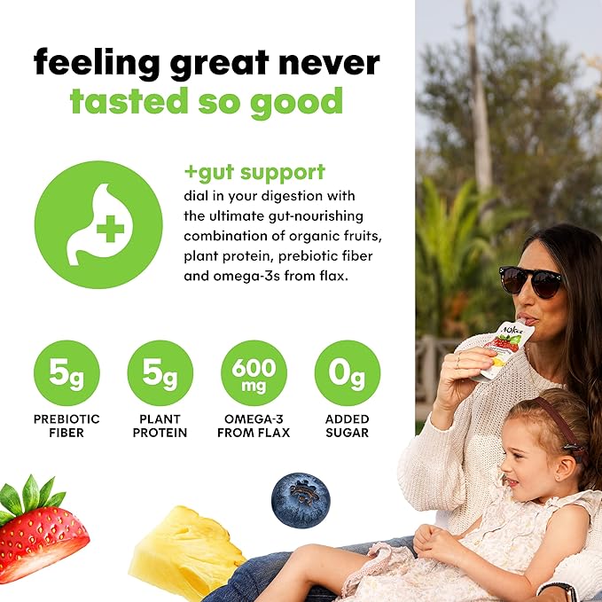 Noka Superfood Fruit Smoothie Pouches Variety Pack, Healthy Snacks with Flax Seed, Plant Protein and Prebiotic Fiber, Vegan and Gluten Free Snacks, Made in USA, Organic Squeeze Pouch, 4.22 oz, 6 Count