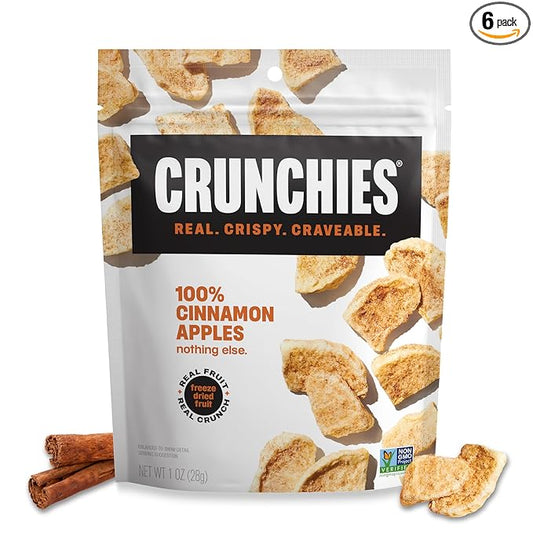 Crunchies Freeze-Dried Fruits, 100% All Natural Crispy Fruit, Non GMO and Kosher, Resealable Freeze Dried Fruit Snack Packs, Pack of 6 (Cinnamon Apple)