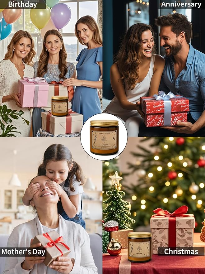 Home Scented Candles, 16oz Large Jar Scented Candle – Eucalyptus Soy Wax Candle with 100 Hour Burn Time, Long Lasting Aromatherapy Candle for Stress Relief, Fresh Home Fragrance & Spa Gifts