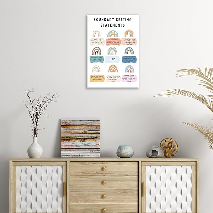 Boundary Setting Statements Canvas Wall Art Mental Health Wall Decor Pictures Inspirational Psychology Poster Prints for Counselor Office Therapy Office Home Decoration 16x24in Ready to Hang