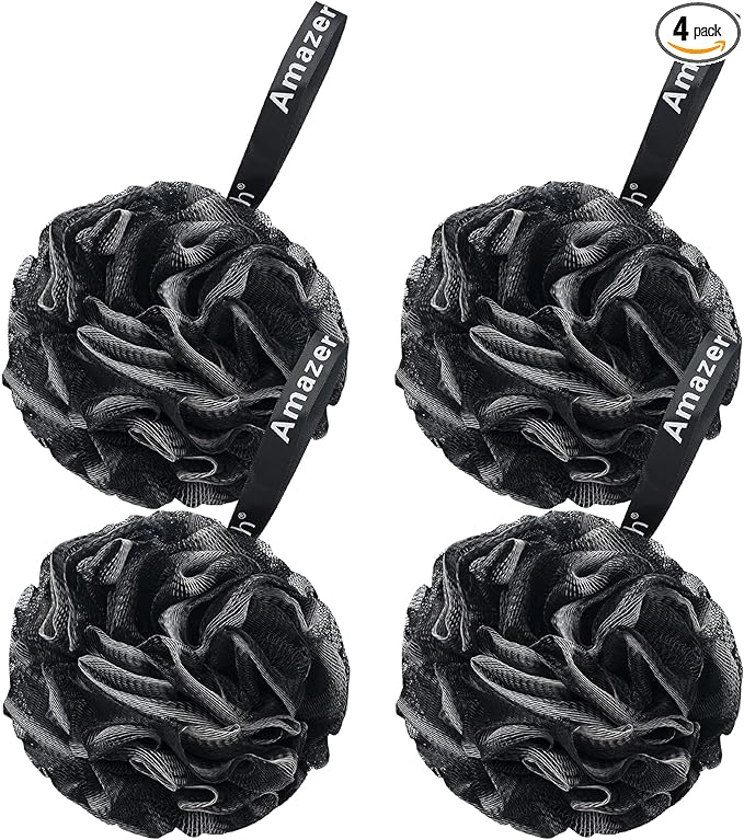 AmazerBath Loofah Sponge 75g/Piece, Loofah for Men Body Scrubber - Bath Sponge Loofa Set of 4 Black (Large)