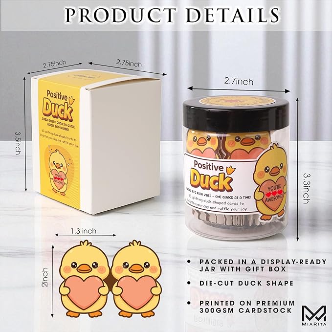 Positive Duck Jar β 60 Funny Emotional Uplifting Support Affirmation Cards, White Elephant Gift For Women Men, Stress Relief Gifts, Duck Gifts, Cards to Reduce Anxiety & Increase Relaxation