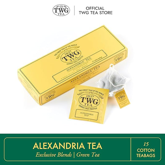 TWG Tea | Alexandria Tea | Green Tea | Mint & Corn Flowers | 15 Hand Sewn Cotton Teabags | Gift Set