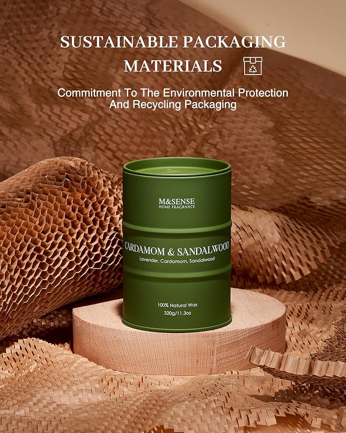 M&SENSE Cardamom Sandalwood Soy Scented Candles, Natural Organic Clean Burning Candles 11.3oz 70 Hours Long Lasting, Relaxing Aromatherapy Candles Gifts for Stress Relief