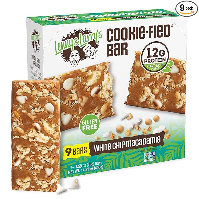 Lenny & Larry's Cookie-fied Protein Bar – White Chip Macadamia Vegan Protein Bars 9x45g – Healthy Snacks with 12g Plant Protein & 5g Fiber – Gluten free Power Bar, Keto Friendly, Non-GMO & Vegan