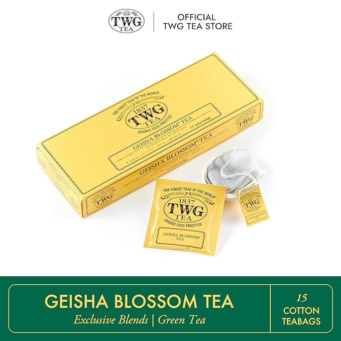 TWG Tea | Geisha Blossom Tea | Green Tea | Passionfruit & Marigold Petals | 15 Hand Sewn Cotton Teabags | Gift Set