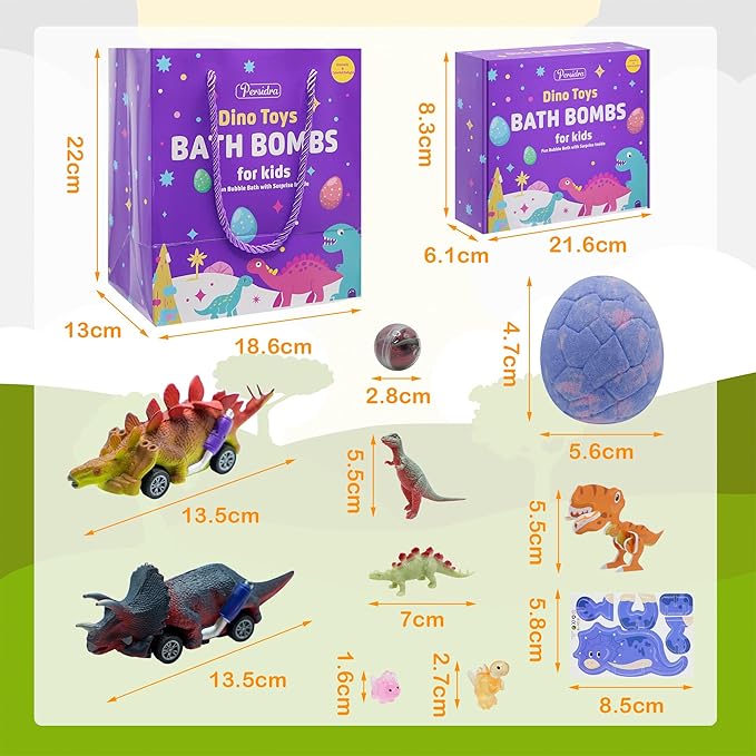 Bath Bombs for Kids with Surprise Toys Inside - 20 Dinosaur Bath Bombs Easter Eggs Gifts, Bubble Bath Fizzers, Kids Bubble Bath with 24pcs Dinosaur Puzzles and 2pcs Car, Boys Easter Basket Stuffers