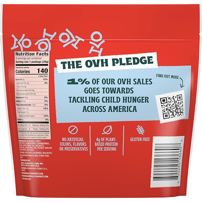 Orchard Valley Harvest Heart Healthy Blend, 1 Ounce Bags (Pack of 8), Almonds, Cranberries, Walnuts, and Chickpeas, Gluten Free, Non-GMO, No Artificial Ingredients, Healthy Snacks for Adults