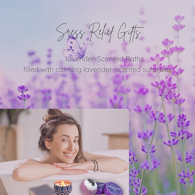 Lavender Gift Box for Women โ Birthday Gift for Her, Spa Gift Set, Relaxing Self Care Package for Mom, Wife, Sister, Best Friend โ Stress Relief Gifts for Women