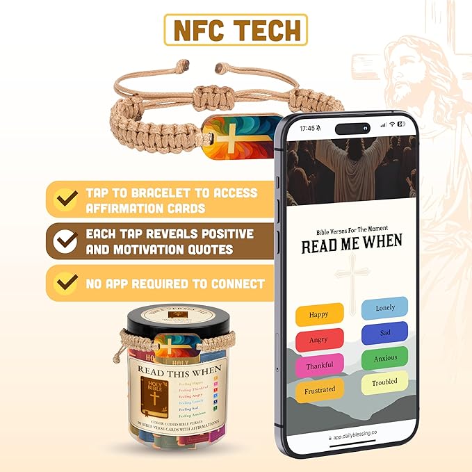 Bible Verse Jar, 90 Bible Verse Cards with NFC Bible Verse Bracelets, Scripture Bracelets, Read Me When Bible Verses Jar, Prayer Jar, Affirmation Cards, Christian Gifts for Women, Men