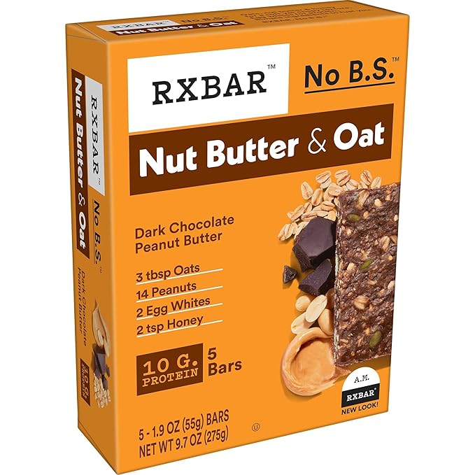 RXBAR Nut Butter and Oat Protein Bars, Protein Snacks, Dark Chocolate Peanut Butter (6 Boxes, 30 Bars)