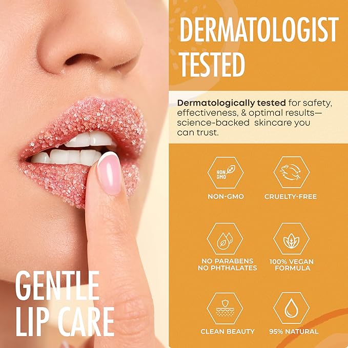 Lip Scrub with Mango Vanilla – Exfoliates, Hydrates & Repairs – Smooths, Softens & Revitalizes Dry Lips – Dermatologist Tested, Korean Skin Care – Clean Beauty, Cruelty-Free – 1 Pack