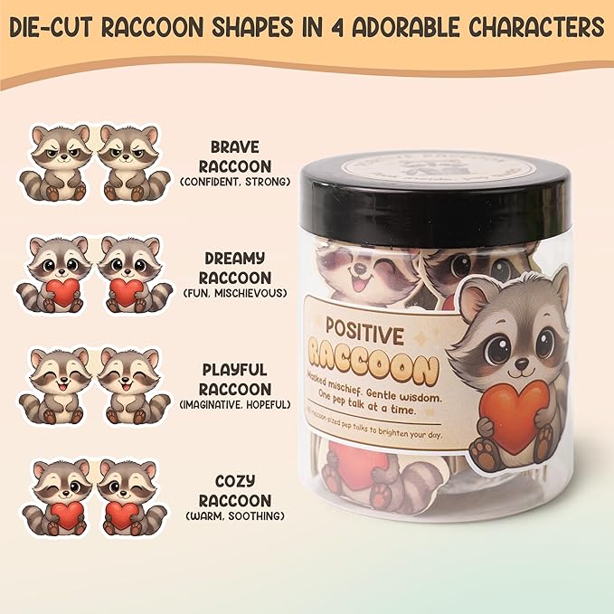 Positive Raccoon Jar β 60 Positive Affirmation Cards for Women, Mindfulness Cards, Stress Relief & Self Care Gifts for Women, Teen Girl, Birthday Gift for Her, Friendship Gift, Raccoon Gifts