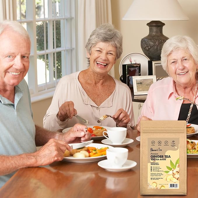 KHWAN’S TEA Ginger Tea Bags - Ginger Root Powder For Herbal Tea Bags, Caffeine Free Tea Bags, Supports Digestion, Soothing & Spicy (2g/Bag)