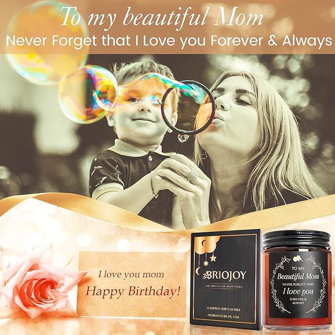 Candle Gifts for Mom from Son Daughter - Best Mothers Day, Love You, Birthday Gift for Her - Aromatherapy Relaxing Candle for Women, New Mom - Natural Soy Wax Jasmine Jar Candle for Home