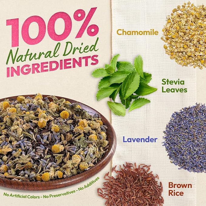 VietGlowie 20 Chamomile Blend Pyramid Tea Bags, 11.5g/Bag to 33oz, Chamomile, Lavender, Brown Rice, Stevia, Bedtime Tea, Sleep Support Herbal Tea, Caffeine-Free, 100% Natural, Corn-Based Tea Bags