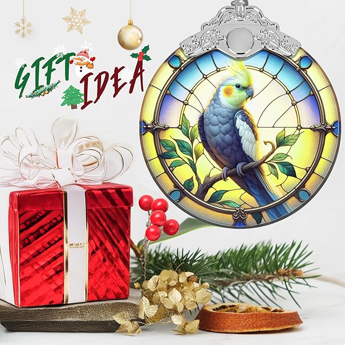Cockatiel Stained Glass Orament - Christmas Ornament - Christmas Decorations for Tree - Holiday Present ldeas - Gift Exchange