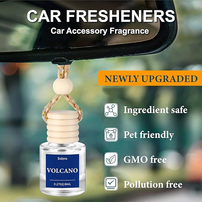 Hanging Car Air Freshener (Pack of 3) : Luxury Car Perfume for Women Men | Cute & Reusable Bottle with 45+ Days Long-Lasting Fragrance Oil Diffuser, Volcano