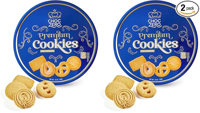 ChocZero Keto Butter Cookies - Sugar Free Danish Shortbread Gift - Gluten Free, Low Carb (1 tin, 12 oz) (Pack of 2)