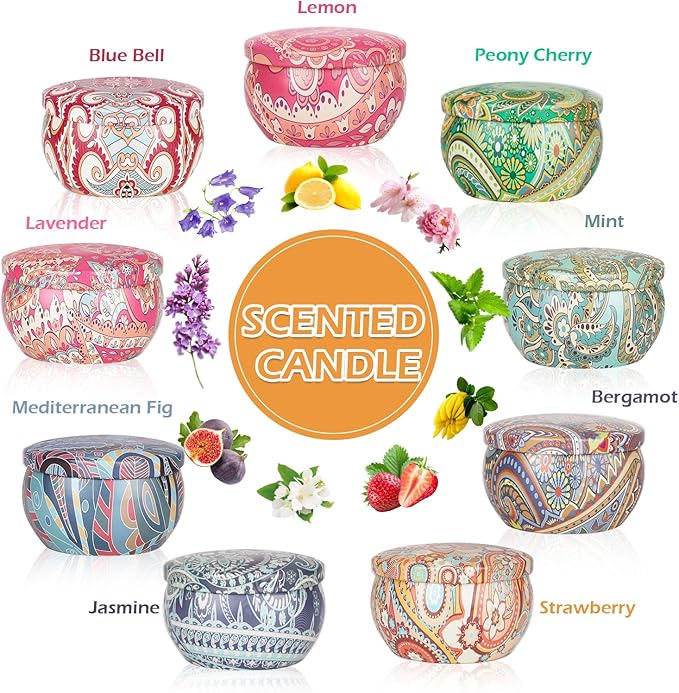 9 Pack 22.5oz in Total Scented Candles Gifts for Women,140-160 Hours Home Scented Candles,Aromatherapy Candle Gifts Set, Soy Wax Candles for Christmas Day, Birthday, Mothers Day, Valentine's Day