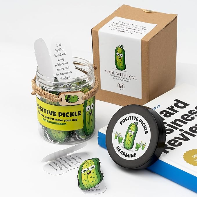 60 Positive Pickle Cards Jar, Affirmation Cards For Women, Teens, Stocking Stuffers, Christmas Gifts For Women Mom, Gifts For Women, Teacher Gifts, White Elephant Gifts, Teen Girl Gifts Trendy Stuff