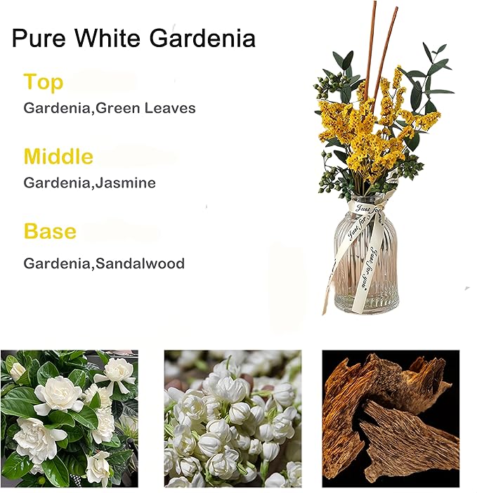 Reed Diffuser of Home Fragrance,Bathroom Diffuser with Sticks, 3.38OZ Essential Oil White Gardeniaer Scented, for Home, Office Aroma