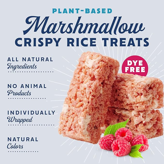 GoodMallow Vegan Rice Crispy Treats Individually Wrapped Box of 8, Kosher Vegan Snacks, Gluten Free Dairy Free Snacks for Kids & Adults - Healthy Sweets Made with Gourmet Marshmallows (Raspberry)