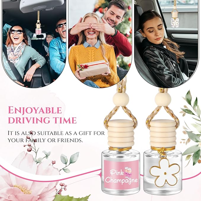 2 Sets Hanging Car Air Freshener and Essential Oil Diffuser, Car Air Freshener Daisy Essential Oil Diffuser Long Lasting Automobile Aromatherapy(White,Pink Champagne)