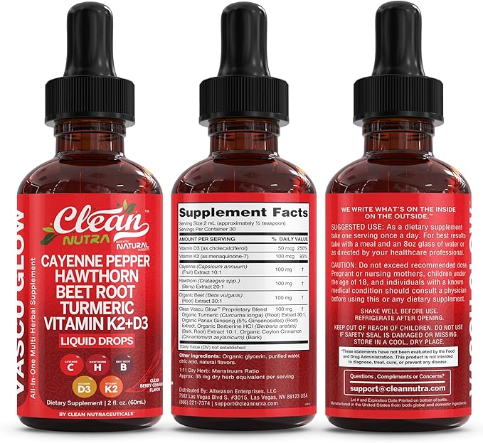 Clean Nutra Cayenne Pepper Drops Supplement Liquid + Hawthorn Berry, Vitamin D3 K2 Beet Root Powder, Ceylon Cinnamon, Turmeric Curcumin, Organic Panax Ginseng, Berberine Extract Organic (2)