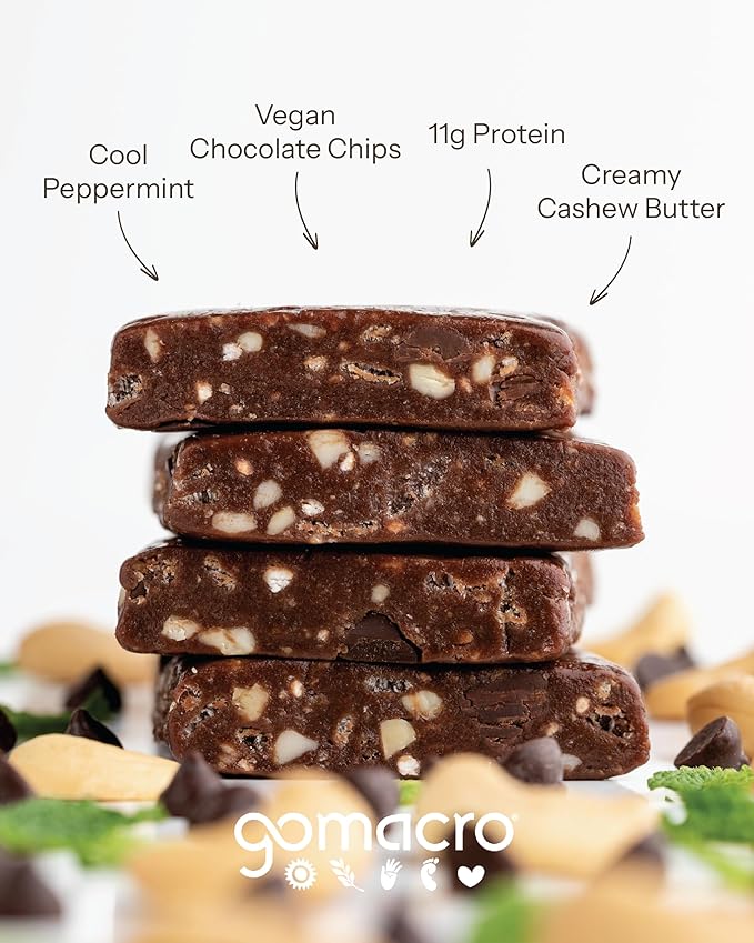 GoMacro MacroBar Organic Vegan Protein Bars - Mint Chocolate Chip, 2.3 Ounce Bars, (Pack of 12)