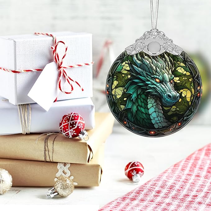 Christmas Ornament, 2025 Ornaments for Christmas Tree, Stained Glass Hanging Ornament, Holiday Ornaments, Unique Gift Idea - Dragon