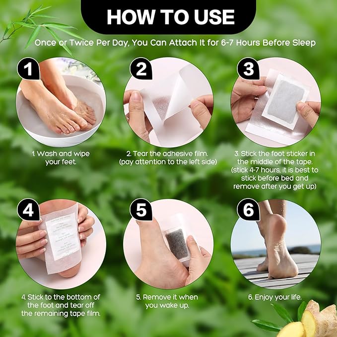 50 Pack Foot Pads, Ginger Oil Bamboo Charcoal, Foot Care Patch Message Deep Cleansing for Stress Relief, Better Rest, Feet Health Patches, Relaxing Muscles