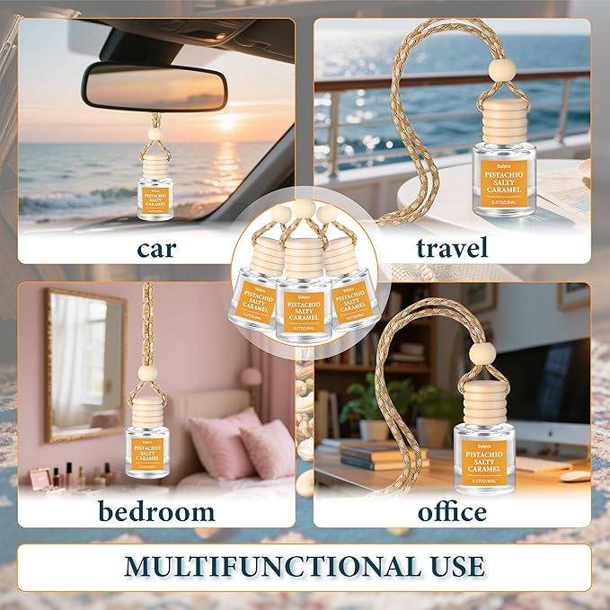 Hanging Car Air Freshener (Pack of 3) : Luxury Car Perfume for Women Men | Cute & Reusable Bottle with 45+ Days Long-Lasting Fragrance Oil Diffuser, Vanilla Cream & Pink Champagne & Pistachio