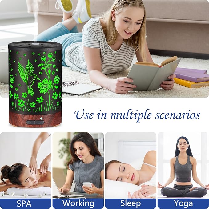 Essential Oil Diffuser- Metal Cool Mist Humidifier-Aromatherapy Diffuser with7 Colors Light, and Auto-Off - for Home and Office(Hummingbird)……