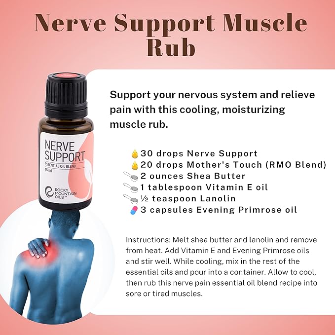 Rocky Mountain Oils Nerve Support Essential Oil Blend with 100% Pure and Natural Essential Oils - Relaxing Aromatherapy Oils for Diffuser, Massage Oil for Massage Therapy - 15ml