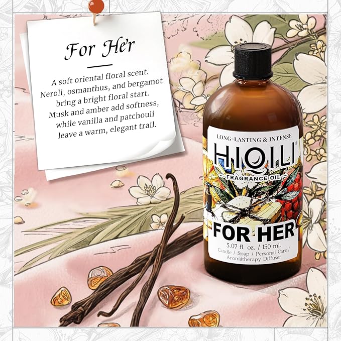 HIQILI for Her Fragrance Oil for Candle Making, Inspired by N.rciso-Rdrgz for-her, Bath Bombs, Soap Making Supplies, Add to Body Lotion, Women Scented Oil - 5.07 Fl Oz