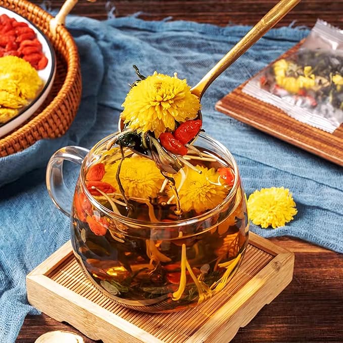 Dandelion Wolfberry Tea, 12 Pcs Natural Kidney & Liver Detox Tea, 8 Chinese Herbal Ingredients Blend, Dandelion Wolfberry Organic, Cassia seed, Chrysanthemum, Honeysuckle (144g,12gx12 packs)
