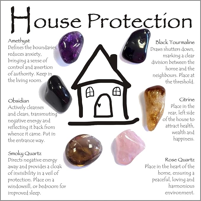 House Protection Crystal Set – Home Protection Crystals for Negative Energy Removal, EMF Cleansing & Spiritual Blessing – New Home Gift, Housewarming Kit, Healing Stones