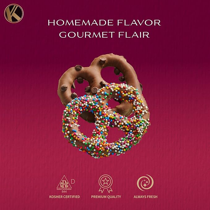 KREMERY Creamy Chocolate Cravings - Diwali Sweets Hamper Chocolate Covered Pretzel Twists Gift Basket, in Brown Gift Box (12 Pretzels, Assorted Sweet Toppings) Food Arrangement